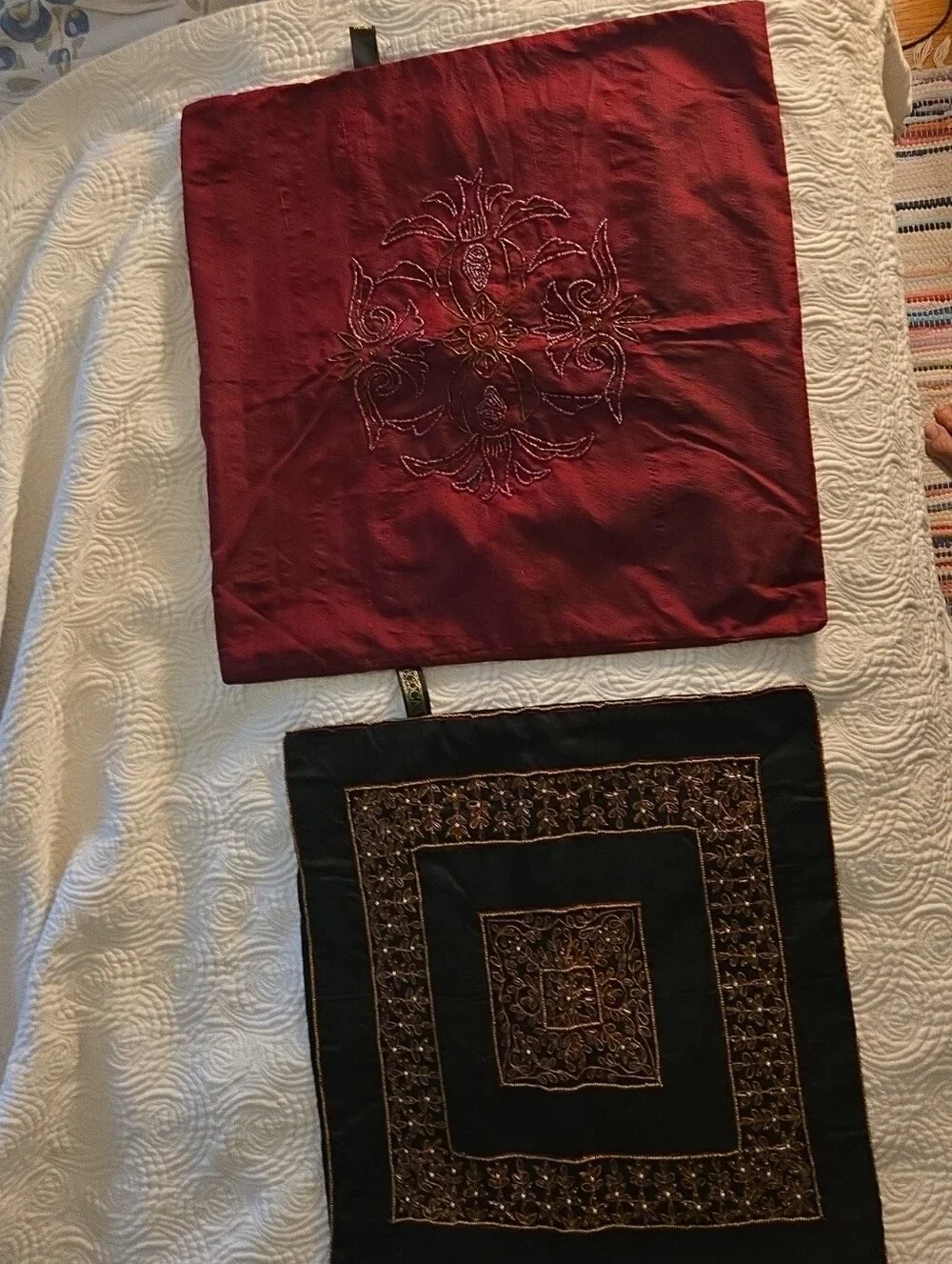 Lot of 2 Handmade in India beaded PILLOW COVERS